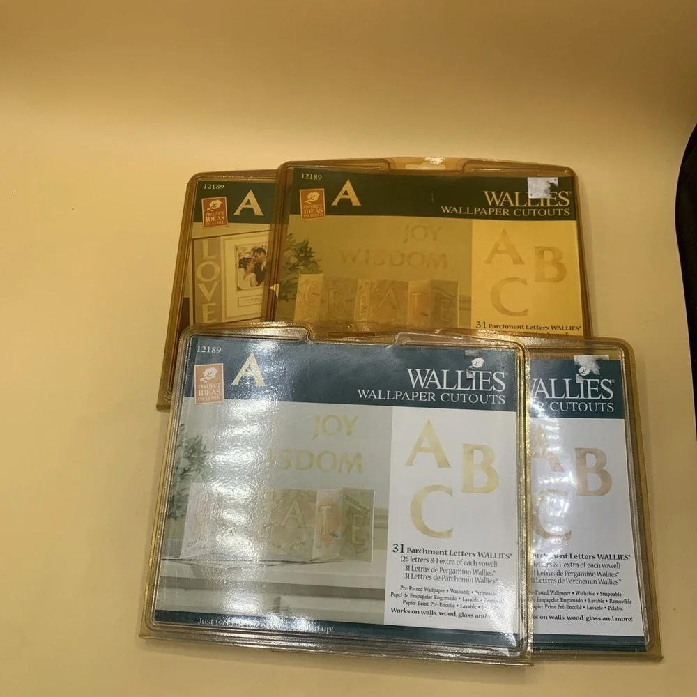 Wallies Wallpaper Cutouts Kit NEW Old Stock 4 Sets Parchment Letters